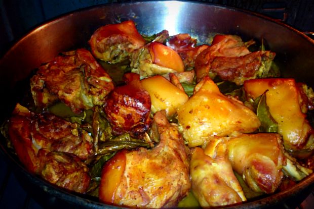 Pork with lemon leaves